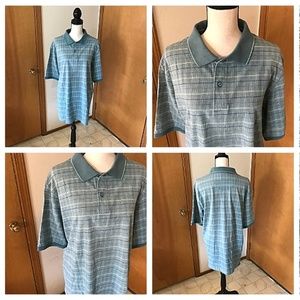 Green Plaid Polo Shirt 2 Button Cotton Blend